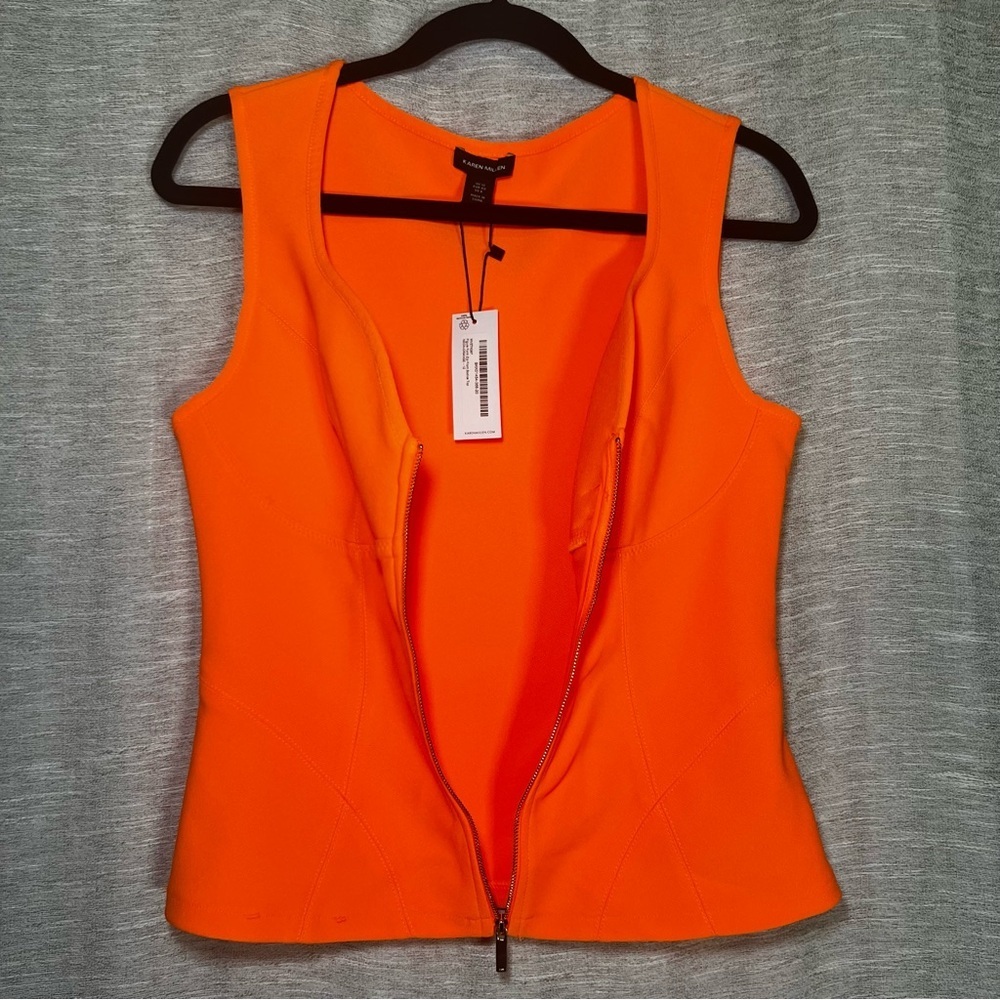 Karen Millen Neon Orange Figure Form Bodice Zip-Front Sleeveless Tank Top 8 - Picture 11 of 14